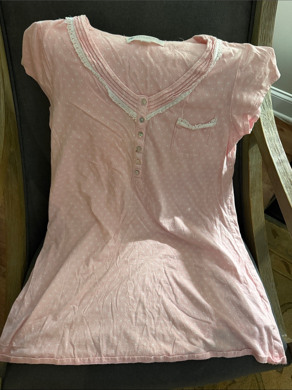 Eileen West Pink Lace-Trim Short Sleeve Nightgown Small